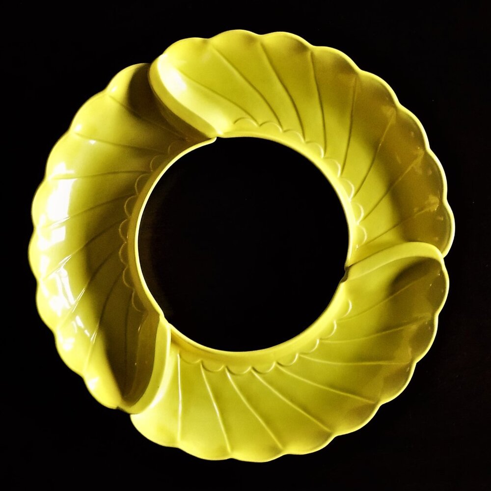 Lazy Susan Plates, Mid Century Serving Dishes, Pale Mustard Yellow, Made in USA